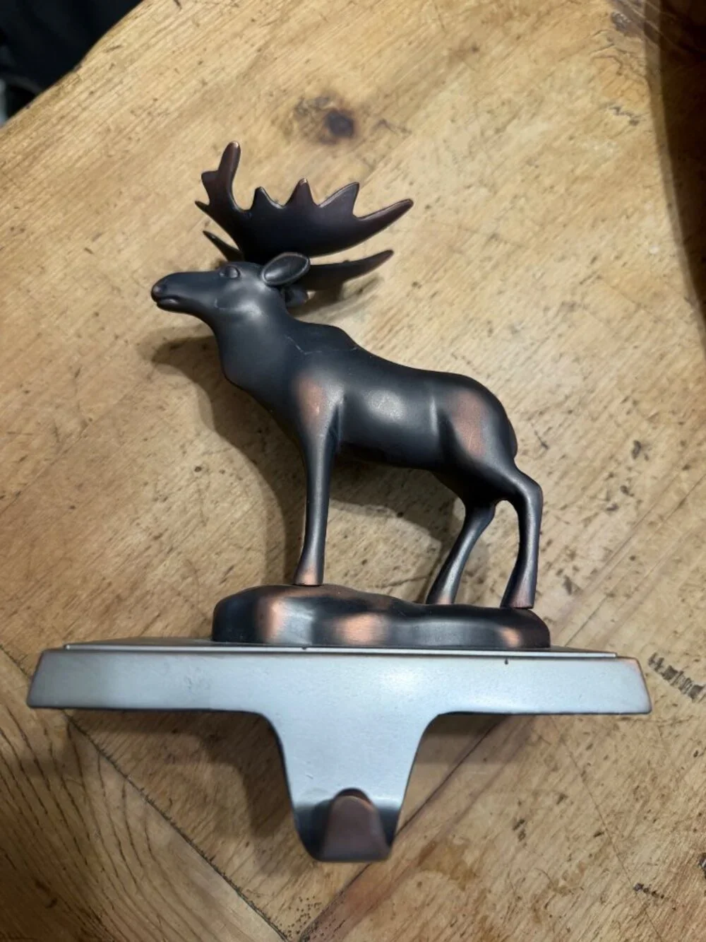 Moose Stocking Holder In Bronze Finish For Mantle Or Shelf Display